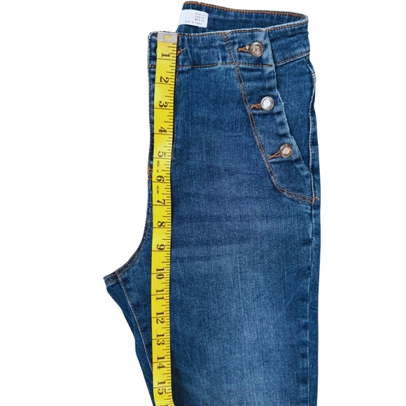 ZARA Z1975 High-Rise Skinny Jeans Blue Button Detail Sz 2 Y2K Revival Coquette - Picture 4 of 8